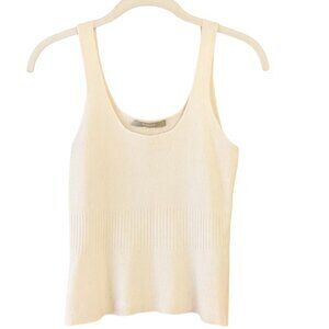 Bamford UK Knit Tank Top Cashmere Silk Scoop Neck Ribbed Waist Pullover Cream S